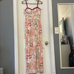 Floral Maxi Dress with Red Accents